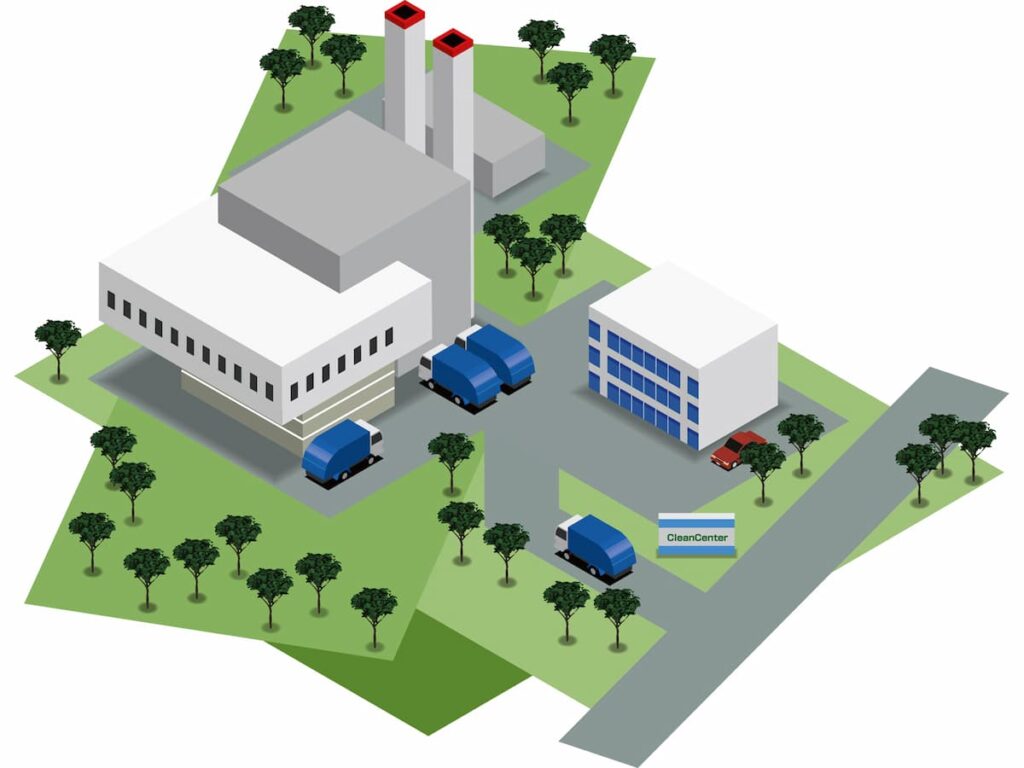 イラスト素材：ごみ処理施設(アイソメトリック)
